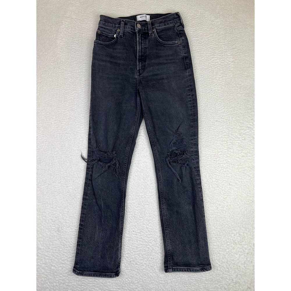 AGOLDE Wilder High Rise Straight Jeans Womens 24 Gray Charcoal Distressed Denim